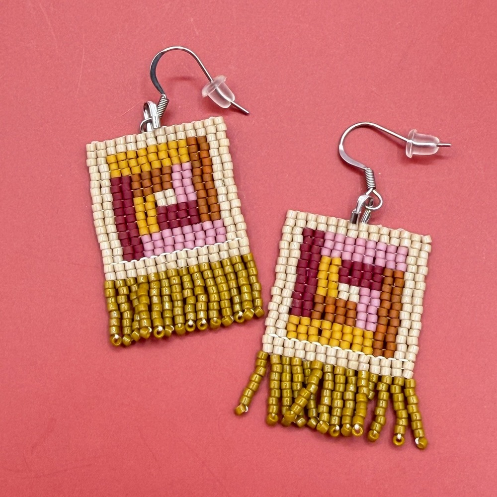 Boho Seed Bead Fringe Earrings Geometric Rainbow Statement Dangle Festival Gift